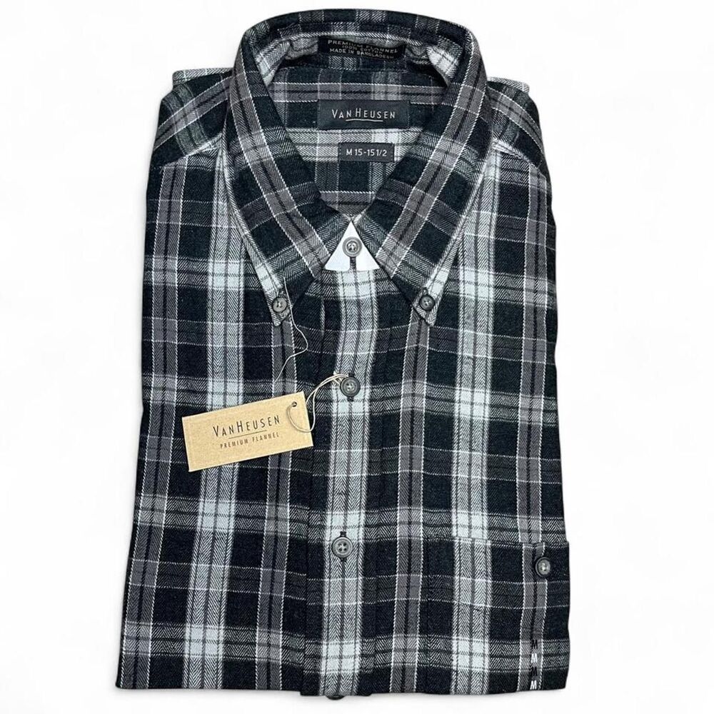 NWT Van Heusen Men's Grey and Black 100% Cotton Flannel